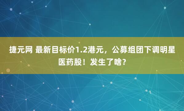 捷元网 最新目标价1.2港元，公募组团下调明星医药股！发生了啥？
